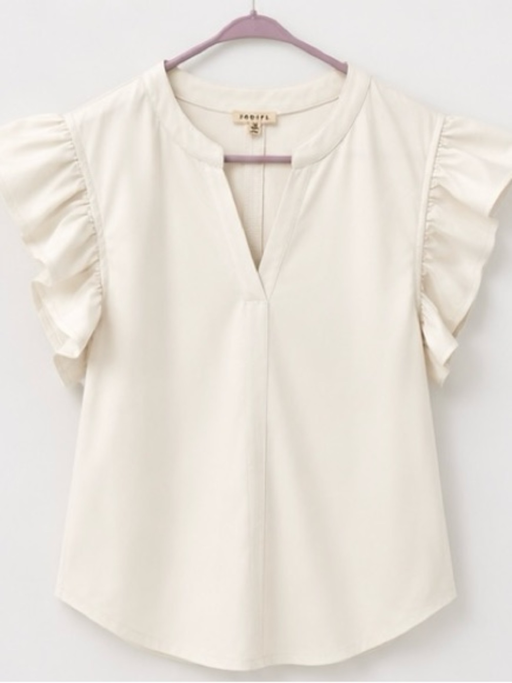Jodifl Ivory Faux Leather Flutter Sleeve Top Size M Chic Boutique Blouse - Picture 2 of 7